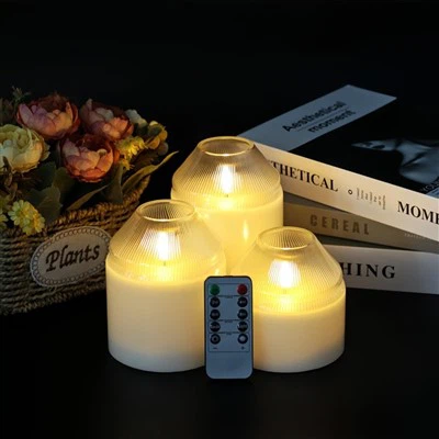 Canhwyllau Di-fflam Batri a Weithredir Canhwyllau a Arweinir gan Ganhwyllau Colofn Cannwyll Fflam 3 Pecyn Gyda Chanhwyllau Dan Arweiniad Sy'n Crynhoi Fflamau & 10-Pell Allwedd